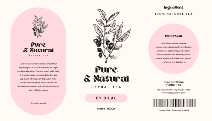 Beige and Pink Minimalist Herbal Tea Label