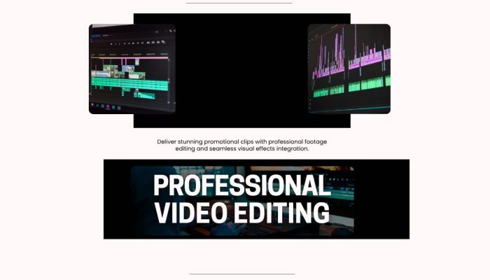 Black and White Modern Video Editing Service Promotion Instagram Post (1280 x 768 px)