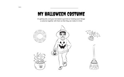 Black and White Wicked Cute Design Your Halloween Costume Worksheet (1280 x 768 px)