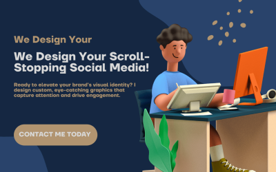 Blue Brown 3D Illustrated Social Media Marketing Blog Banner