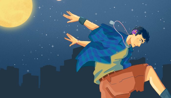 Blue Comic Anime Boy Night City Desktop Wallpaper (1280 x 768 px)