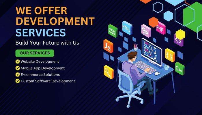 Blue Green and Orange Website Development Services Facebook Post (1280 x 768 px)