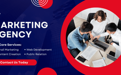Blue and Red Modern Geometric Marketing Agency Business Banner