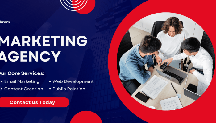 Blue and Red Modern Geometric Marketing Agency Business Banner