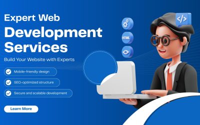 Blue and White Modern Illustrative Web Development Facebook Cover