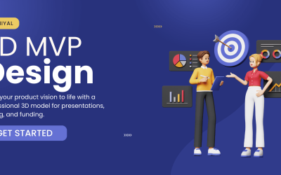 Blue and Yellow Gradient Modern 3D Illustrative Marketing Agency Banner