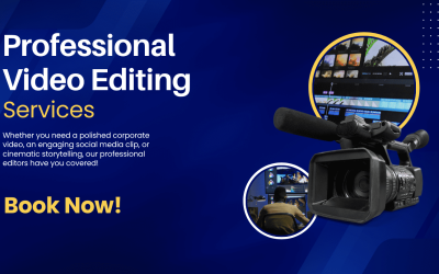 Blue and Yellow Modern Video Editing Services Flyer