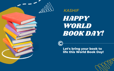 Blue and Yellow Playful Many Colorful Books Stacked Happy World Book & Copyright Day Facebook Post