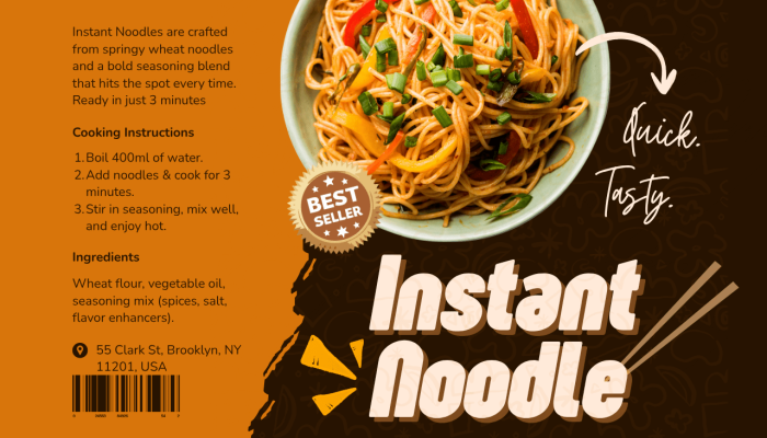 Brown Orange Modern Illustration Instant Noodle Product Label