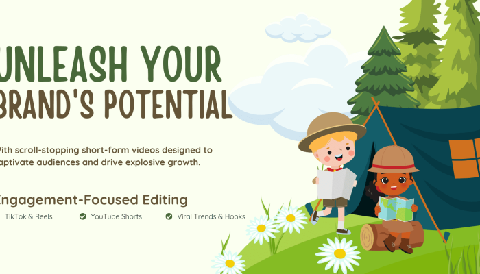 Cream and Green Illustration Summer Camp Banner Landscape