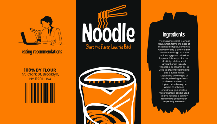 Orange Black Simple Noodle Product Label