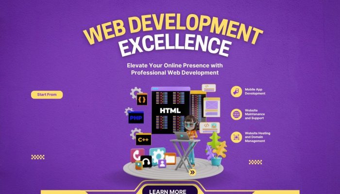 Purple And Yellow Modern Web Development Services Instagram Post (1280 x 768 px)