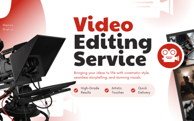 Red and White Modern Video Editing Services Facebook Ad