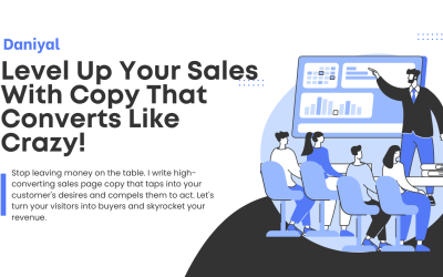 White and Blue Illustrated Sales Services Banner Landscape