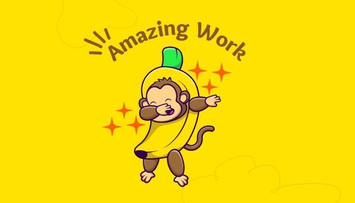 Yellow and Brown Amazing Work Monkey Square Sticker (1280 x 768 px)