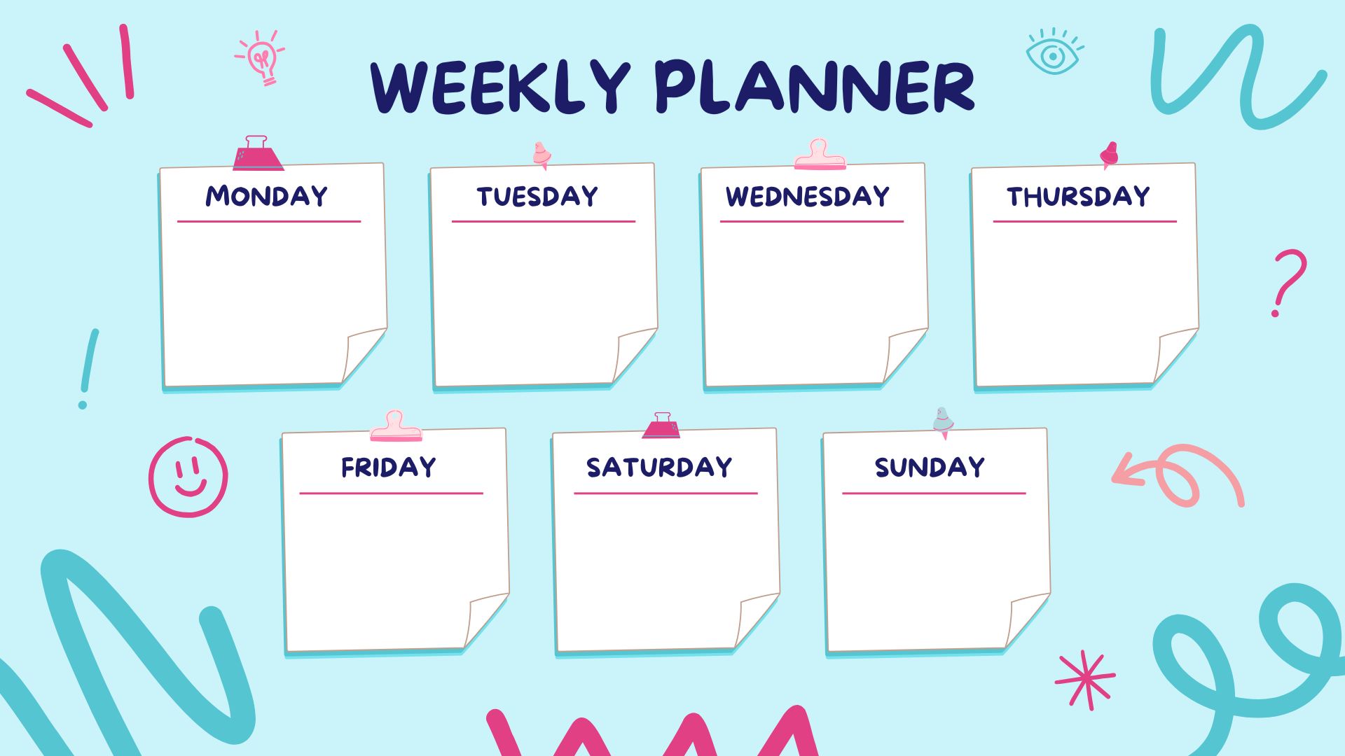 Blue Simple Doodle Weekly Calendar