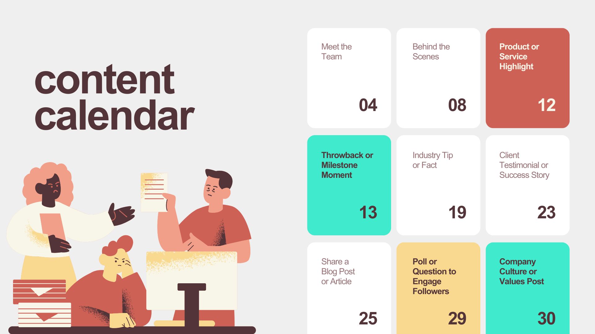 Colorful Illustration Social Media Content Calendar