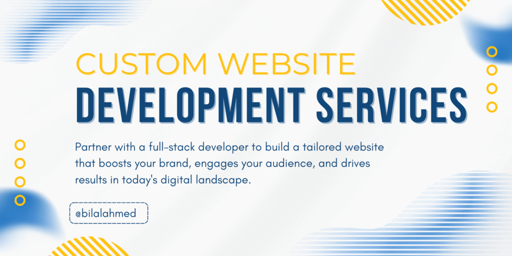 I will build a custom website as a full-stack web developer, delivering end-to-end website development tailored to your needs.